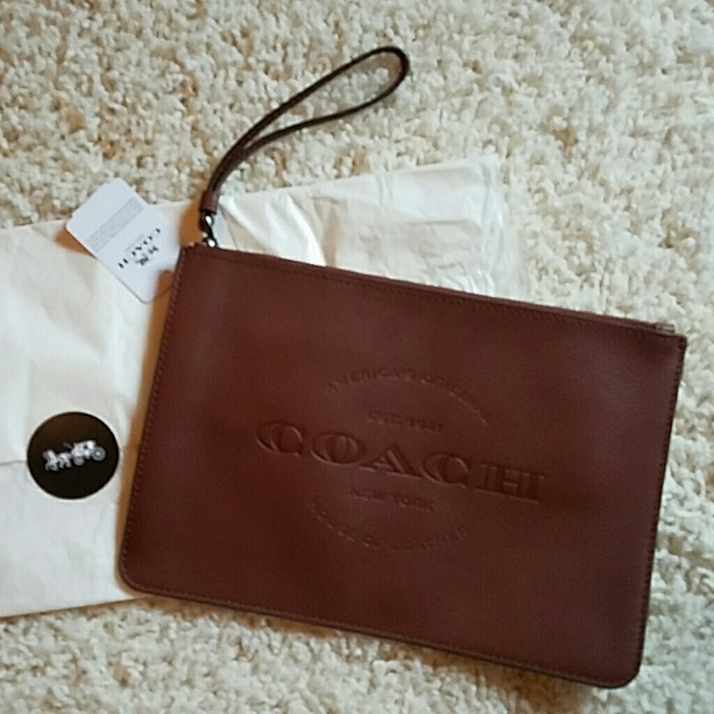 New COACH Hudson Leather wristlet pouch